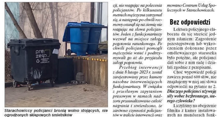 Zdjęcie: 24 lutego br.  na starachowicki.eu, a 27 lutego w Tygodniku Starachowickim, opublikowaliśmy tekst o fatalnie zakończonej interwencji policji wobec seniora