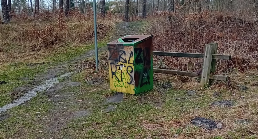 Jedyny zdezelowany pojemnik na śmieci w okolicy tzw. Balatonu w Starachowicach