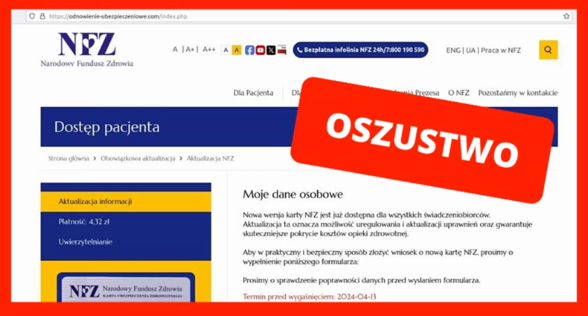 Komunikaty i ogłoszenia, Oszuści podszywają chcą osiągnąć uważać - zdjęcie, fotografia