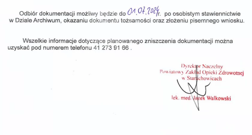 Odbiór dokumentacji tylko za potwierdzeniem tożsamości