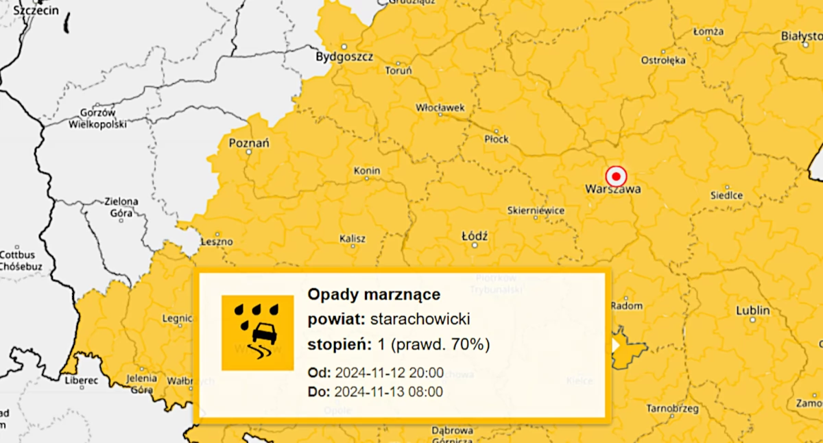 Zdjęcie mapy przygotowanej przez IMiGW 