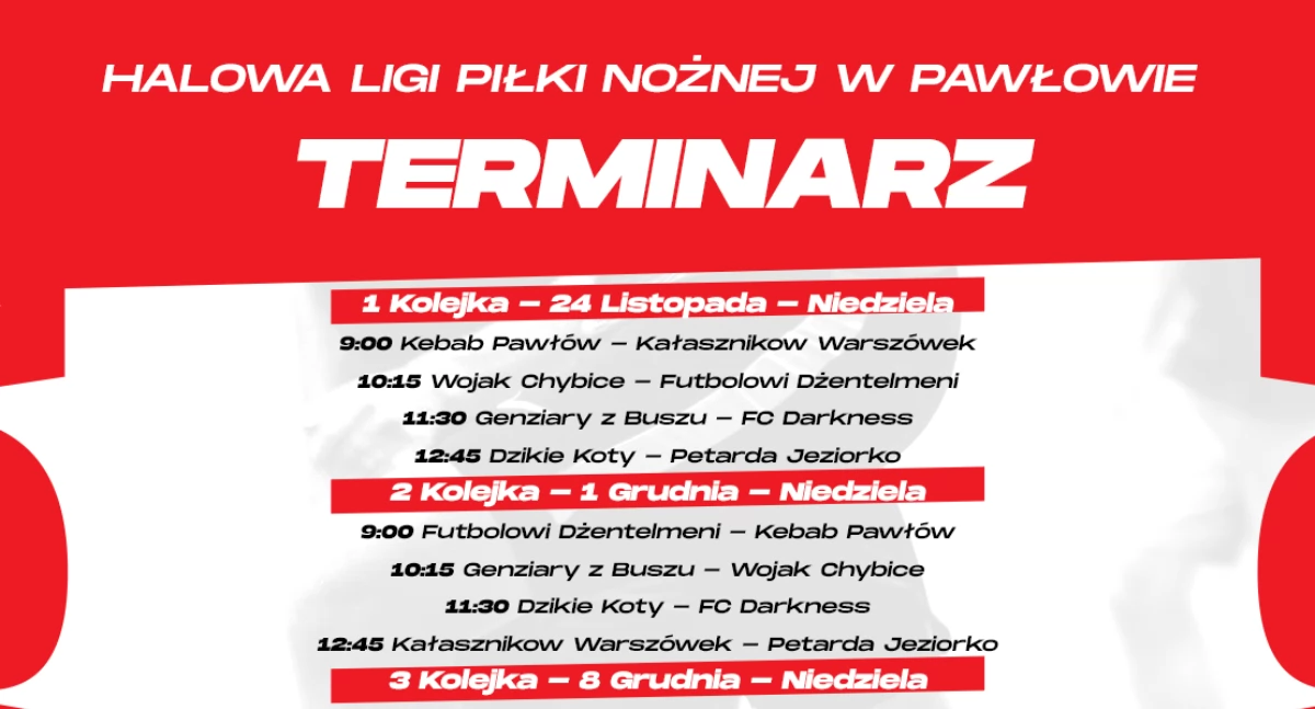 Piłka nożna, listopada początek halowej piłki nożnej Pawłowie Finisz rozgrywek połowie stycznia - zdjęcie, fotografia