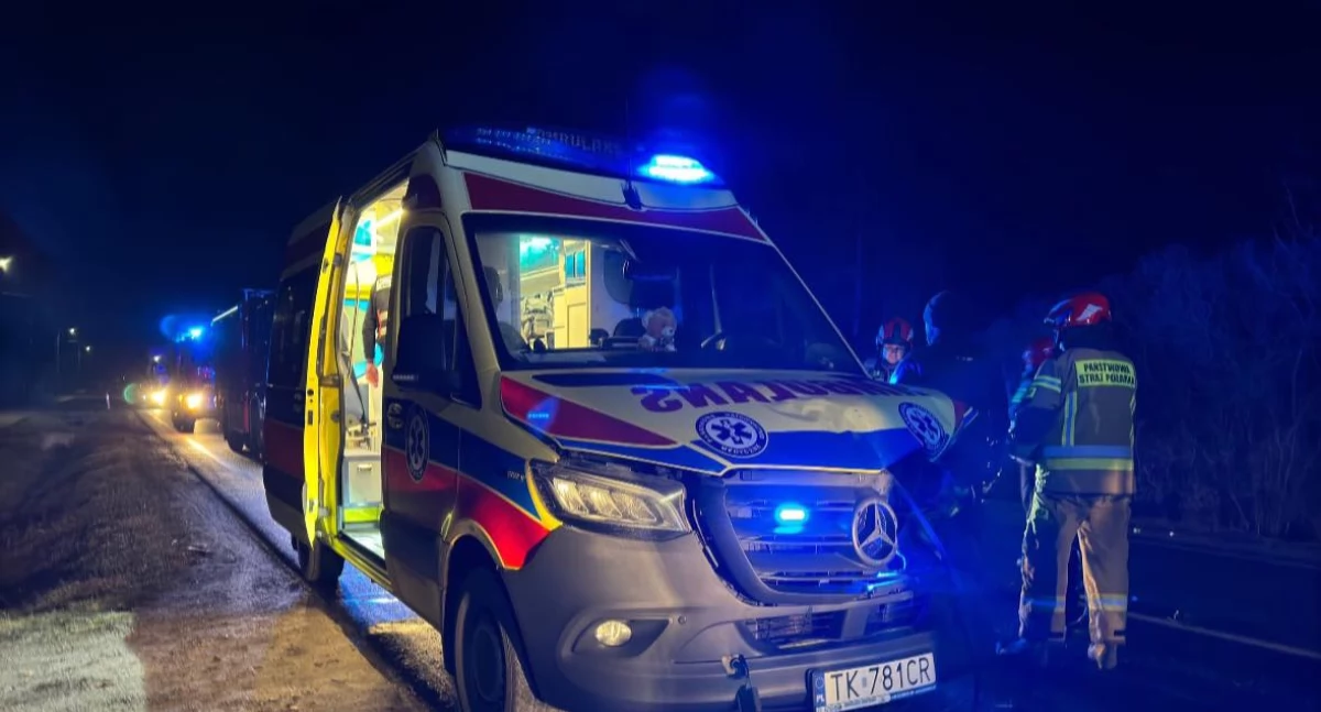 Wypadki drogowe, Zderzenie karetki sarną Parszowie osoby szpitalu - zdjęcie, fotografia
