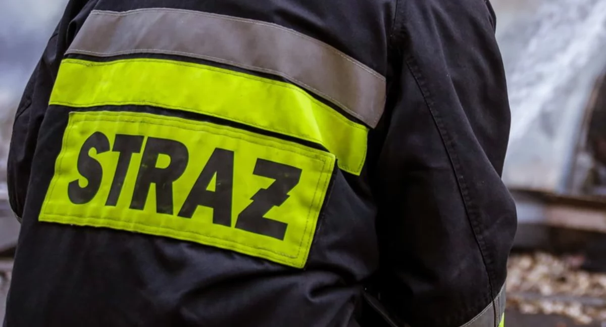 Straż Pożarna, Wypadek Wąchocku Mężczyzna zawisł ogrodzeniu miejscu ratownicy medyczni straż pożarna - zdjęcie, fotografia