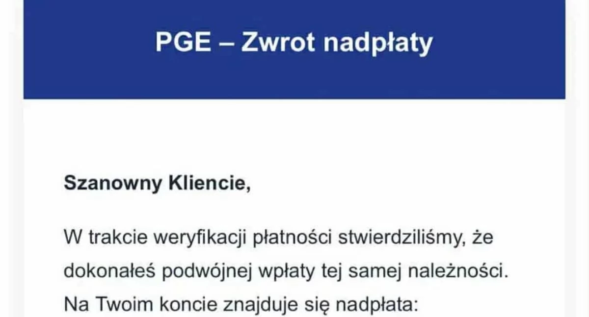 Uważaj na oszustwa podszywające się pod PGE! Nie daj się nabrać!