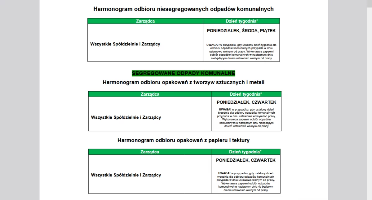 Komunikaty i ogłoszenia, Harmonogram odbioru odpadów komunalnych Starachowicach dostępny - zdjęcie, fotografia