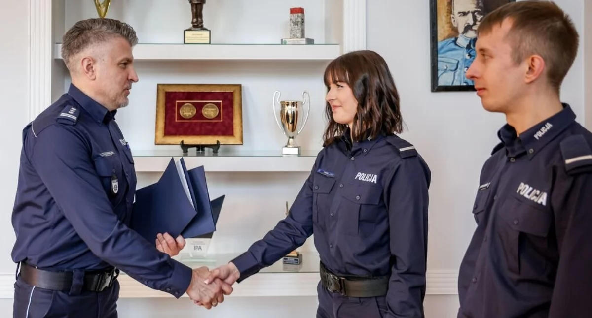  Dawid Kozioł i Sandra Urban u komendanta wojewódzkiego policji. Fot. KWP Kielce