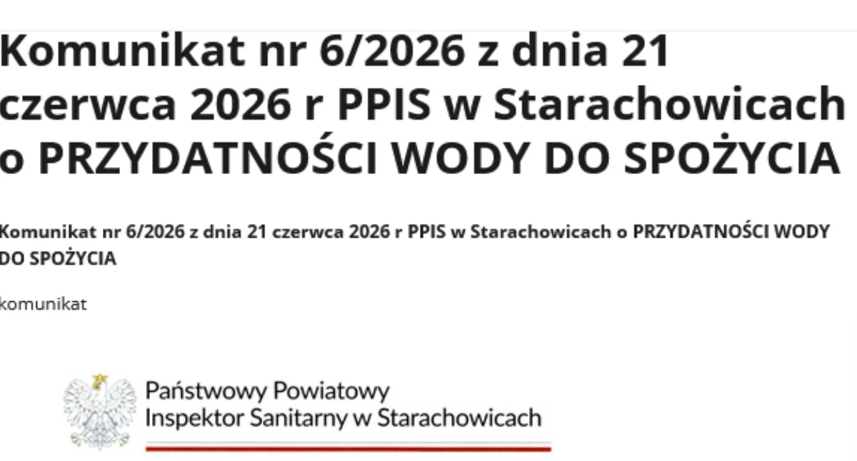 Komunikaty i ogłoszenia, Pilne! Starachowicach znowu bezpieczna! Sanepid wydał oficjalny komunikat - zdjęcie, fotografia