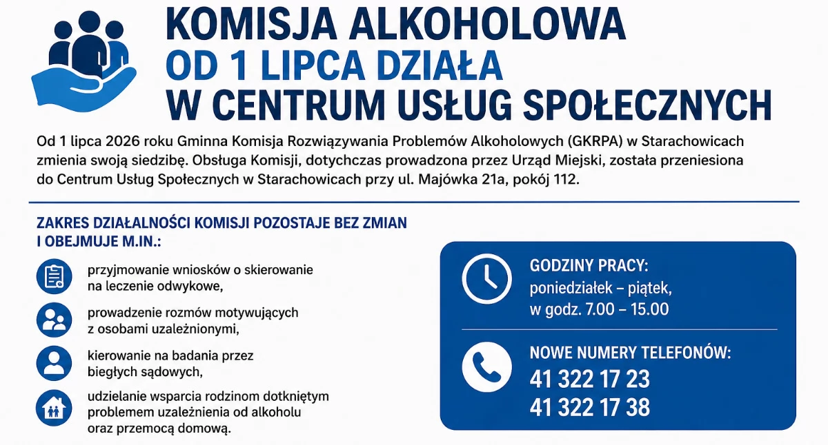 Komunikaty i ogłoszenia, Komisja alkoholowa Starachowicach zmienia siedzibę zadania pozostają - zdjęcie, fotografia