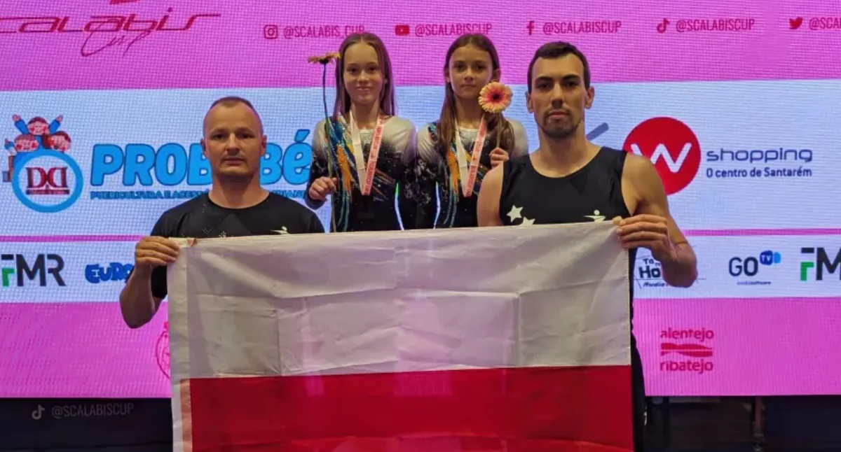 Trener Valentyn Harkavyi i zawodnicy Hanna Stepaniu, Joanna Piętak i Anton Novikov 