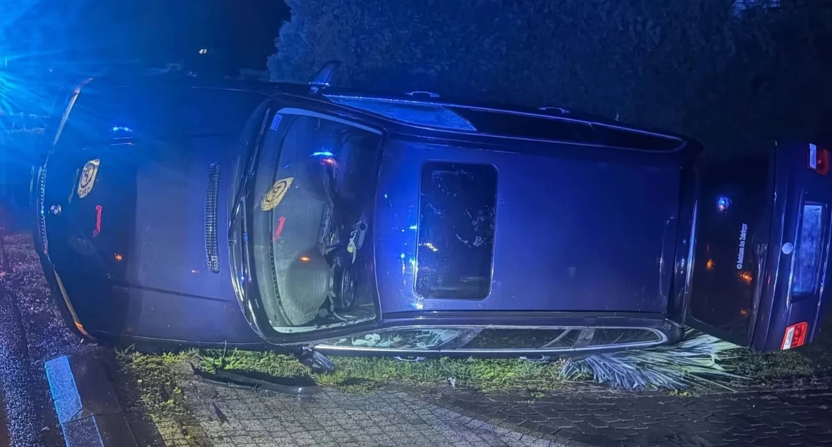 Kronika policyjna, Dachowanie Brzeziu letni kierowca ukarany mandatem - zdjęcie, fotografia