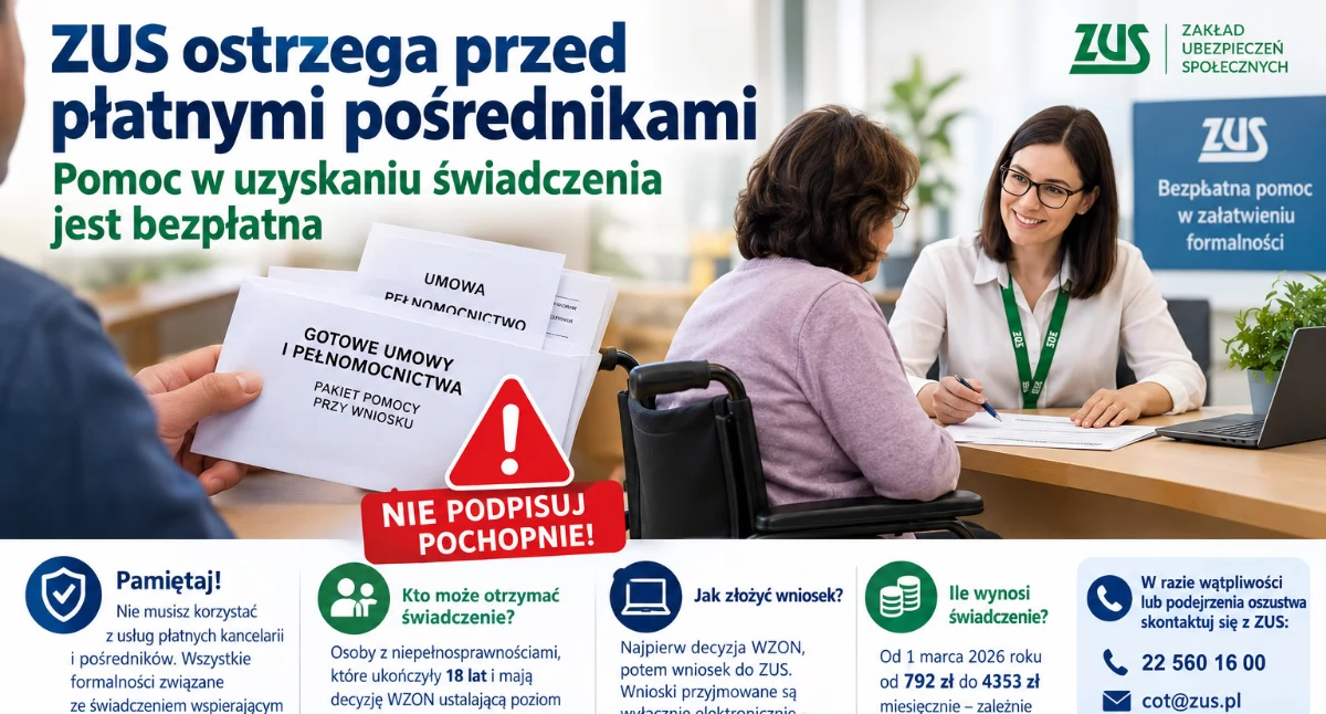 US - ZUS, ostrzega przed płatnymi pośrednikami Pomoc uzyskaniu świadczenia bezpłatna - zdjęcie, fotografia