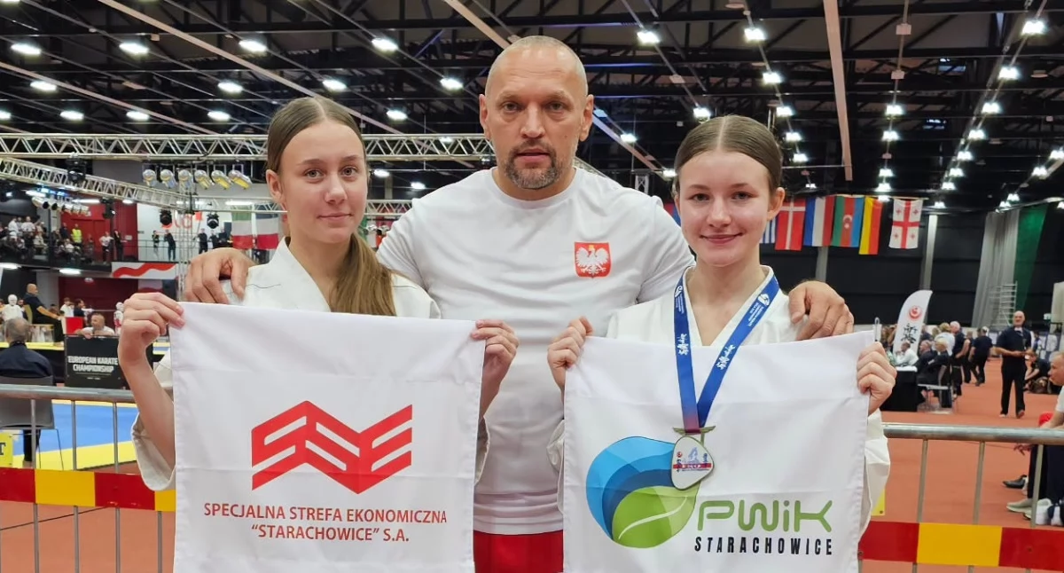 Maja Kaczmarska, Maja Abramczyk i Sebastian Kozieł, trener i prezes klubu