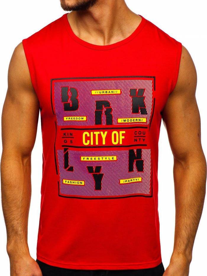 Męski tank top w kolorze czerwonym z napisami