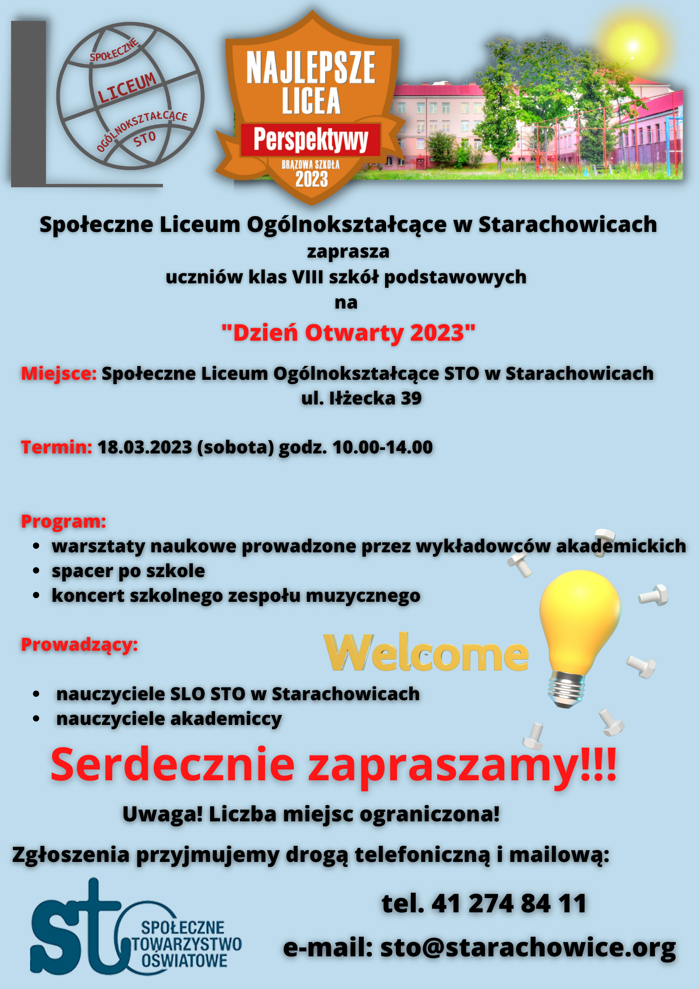 Społeczne Liceum Ogólnokształcące w Starachowicach zaprasza na DNI OTWARTE, które odbędą się 18. marca, w sobotę, w godzinach od 10.00 do 14.00