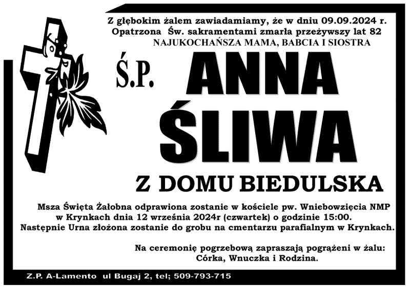 Anna  Śliwa z d. Biedulska