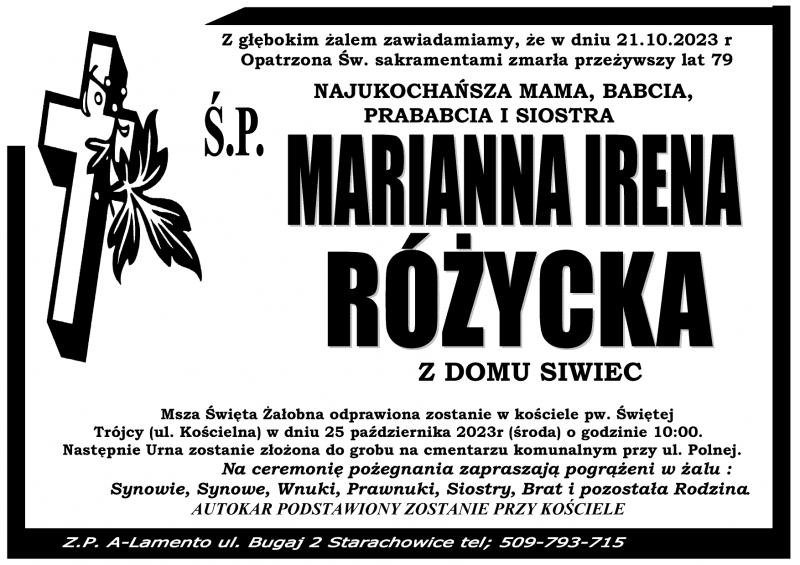 Marianna Irena  Różycka z d. Siwiec