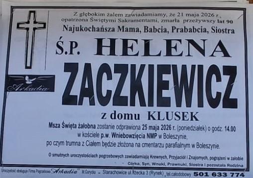 Helena  Zaczkiewicz z d. Klusek 