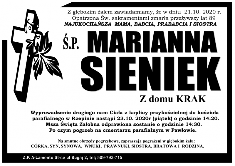 Marianna Sieniek z domu Krak
