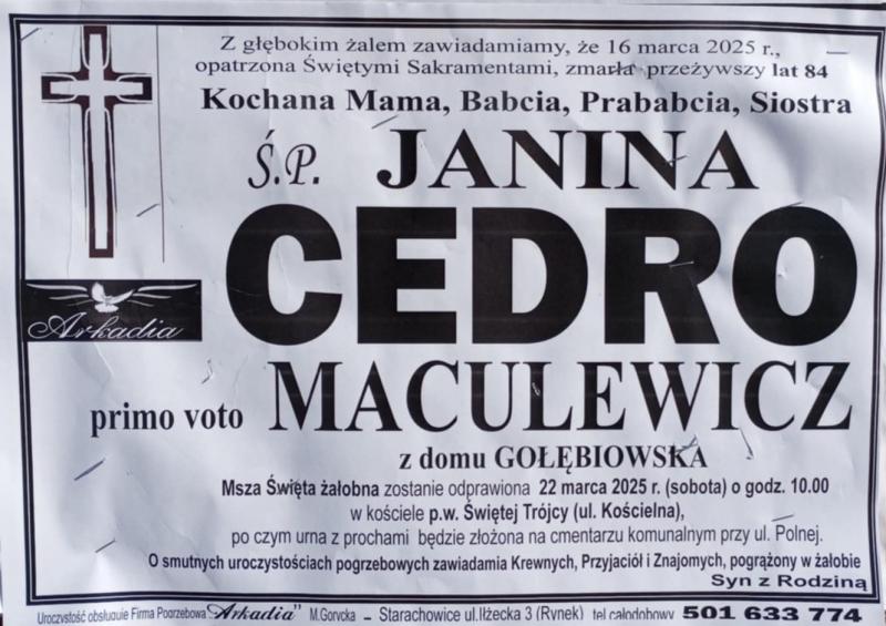 Janina  Cedro voto Maculewicz z d. Gołębiowska