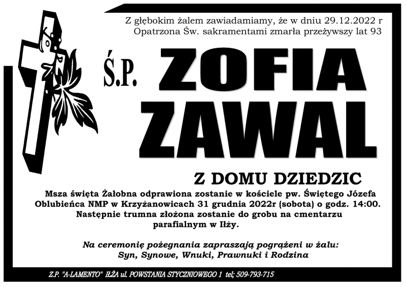 Zofia  Zawal z d. Dziedzic