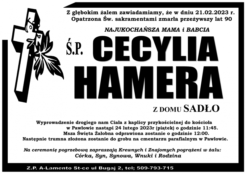 Cecylia  Hamera z d. Sadło