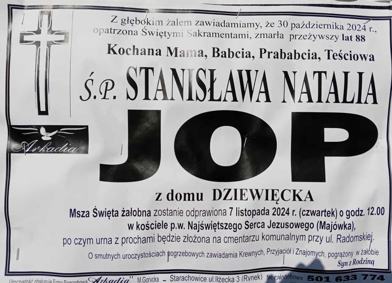 Stanisława Natalia  Jop z d. Dziewięcka