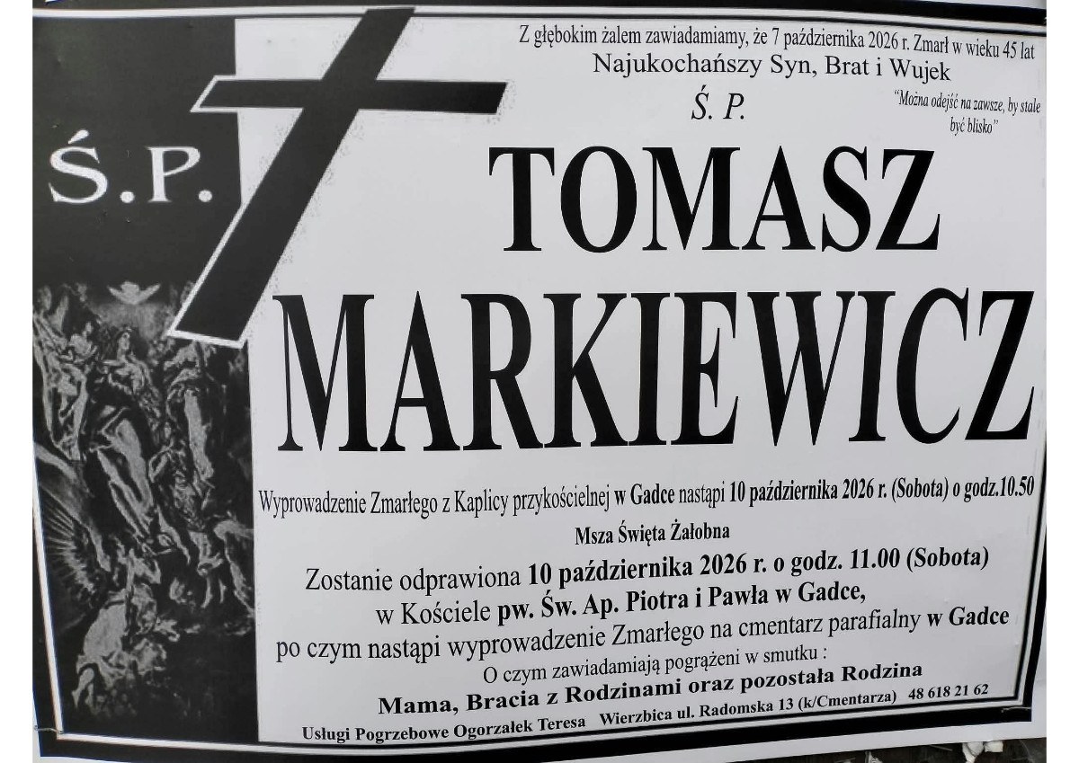 Nekrolog: śp. Tomasz Markiewicz, zm. 7 października 2026 r.