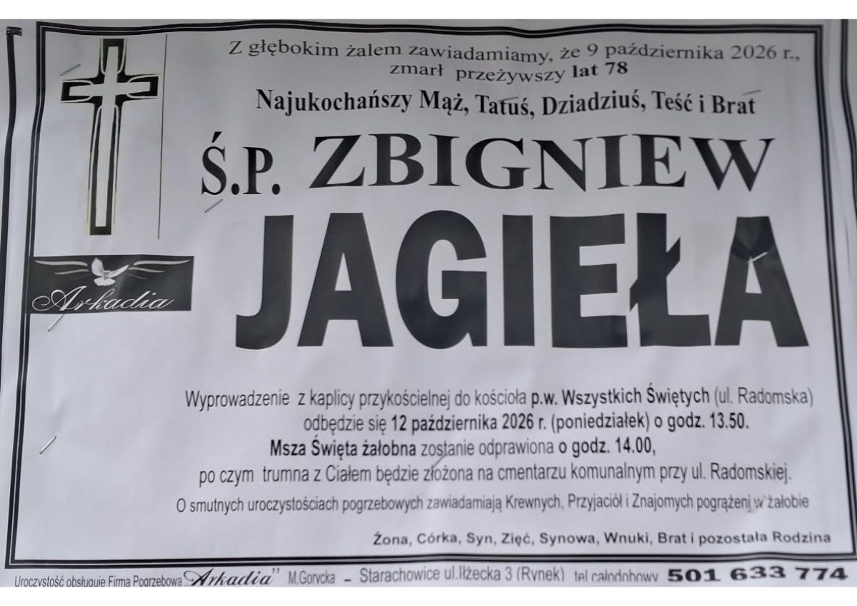 Nekrolog: śp. Zbigniew Jagieła, zm. 9 października 2026 r.