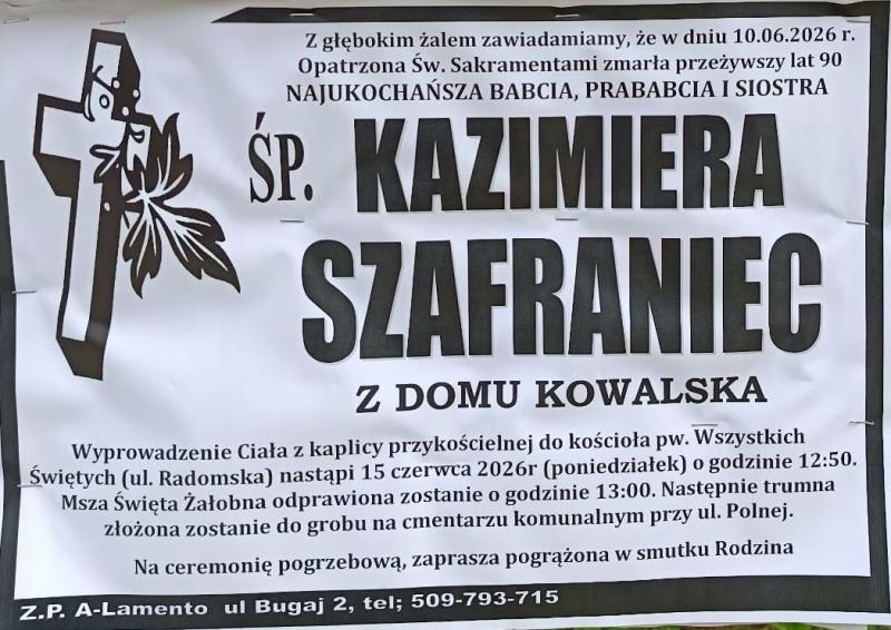 Kazimiera  Szafraniec z d. Kowalska