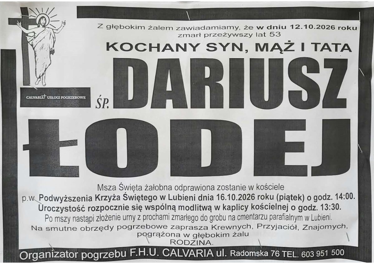 Nekrolog: śp. Dariusz Łodej, zm. 12 października 2026 r.
