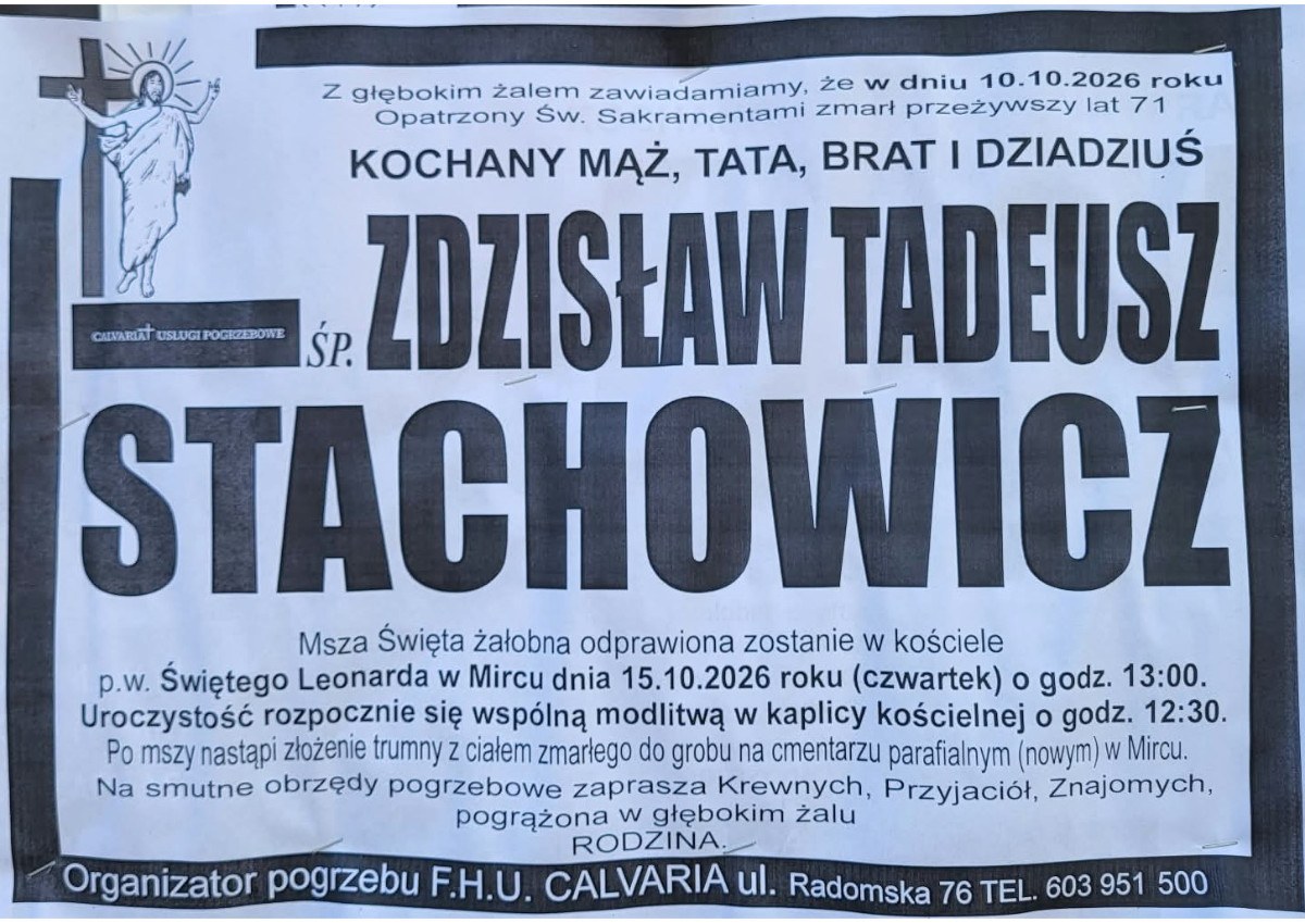 Nekrolog: śp. Zdzisław Tadeusz Stachowicz, zm. 10 października 2026 r.