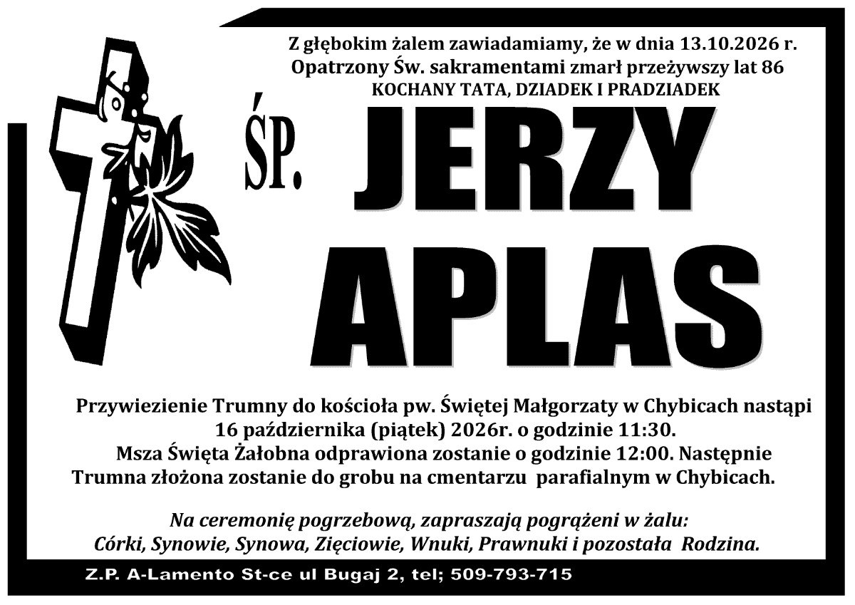 Nekrolog: śp. Jerzy Aplas, zm. 13 października 2026 r.