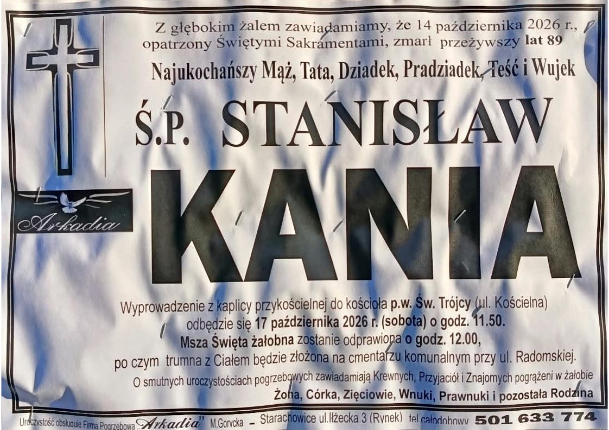 Nekrolog: śp. Stanisław Kania, zm. 14 października 2026 r.