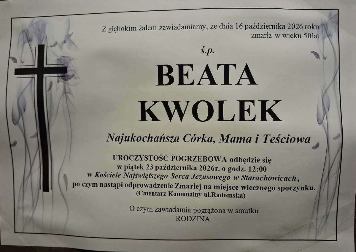 Nekrolog: śp. Beata Kwolek, zm. 16 października 2026 r.