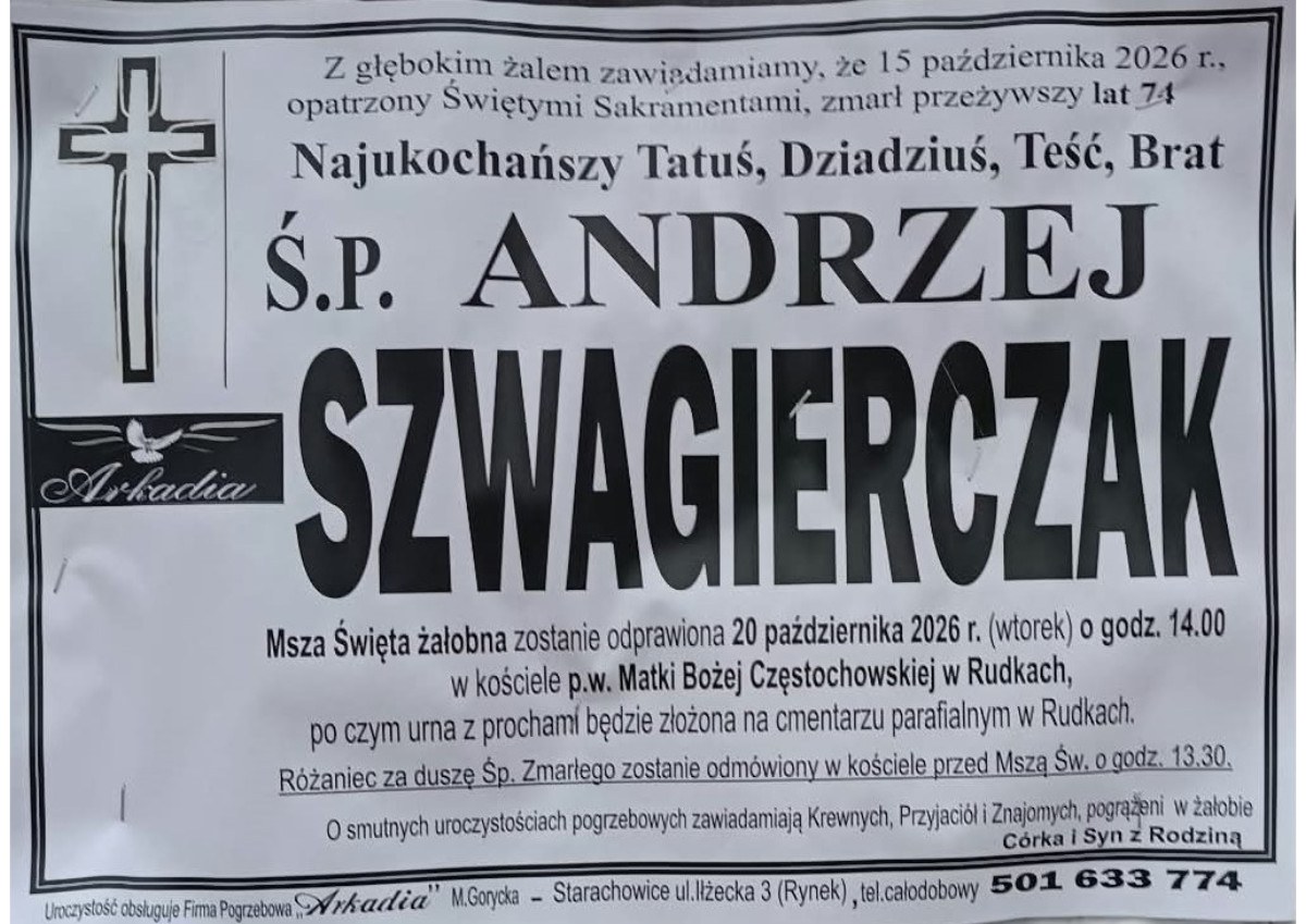 Nekrolog: śp. Andrzej Szwagierczak, zm. 15 października 2026 r.