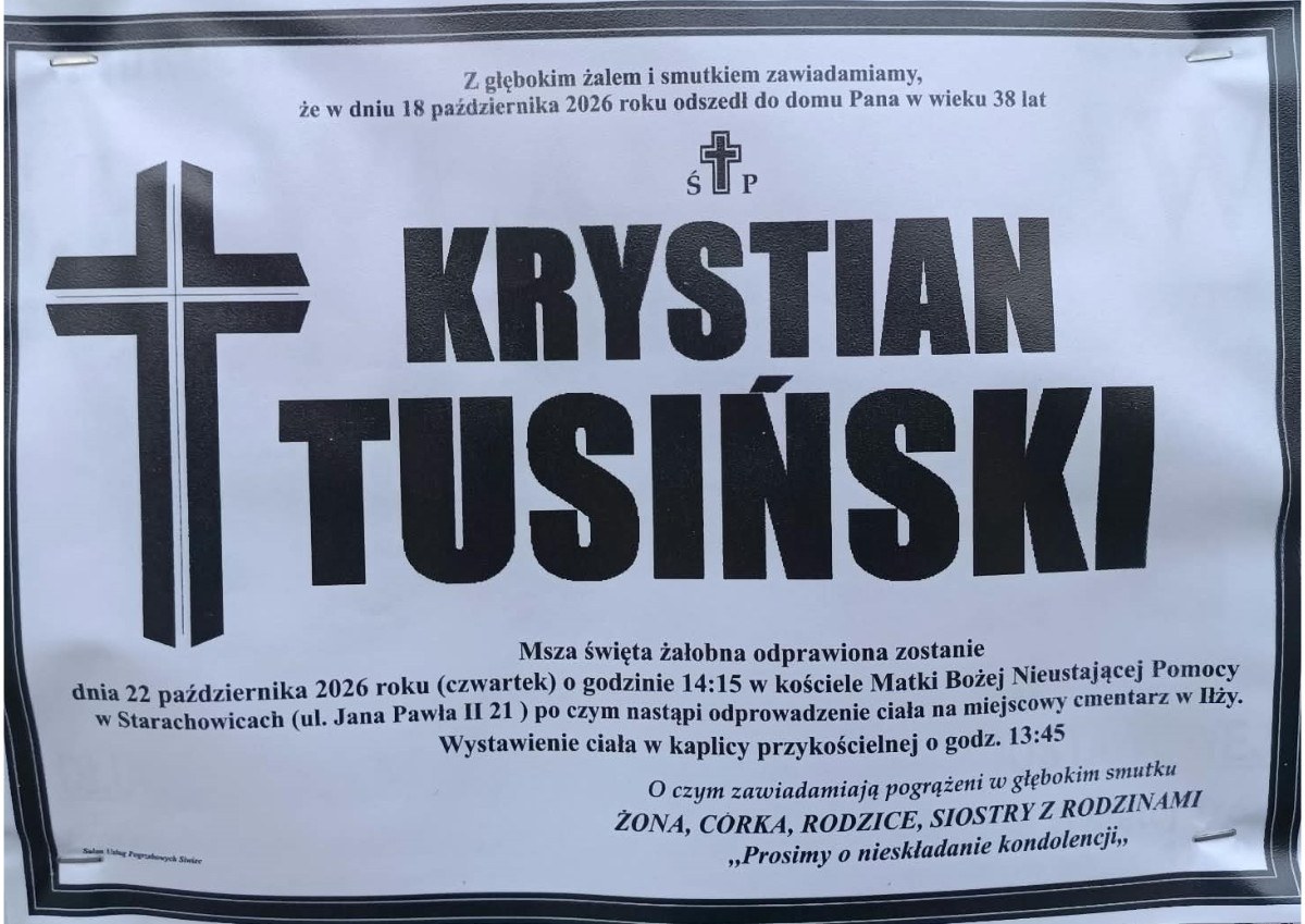 Nekrolog: śp. Krystian Tusiński, zm. 18 października 2026 r.
