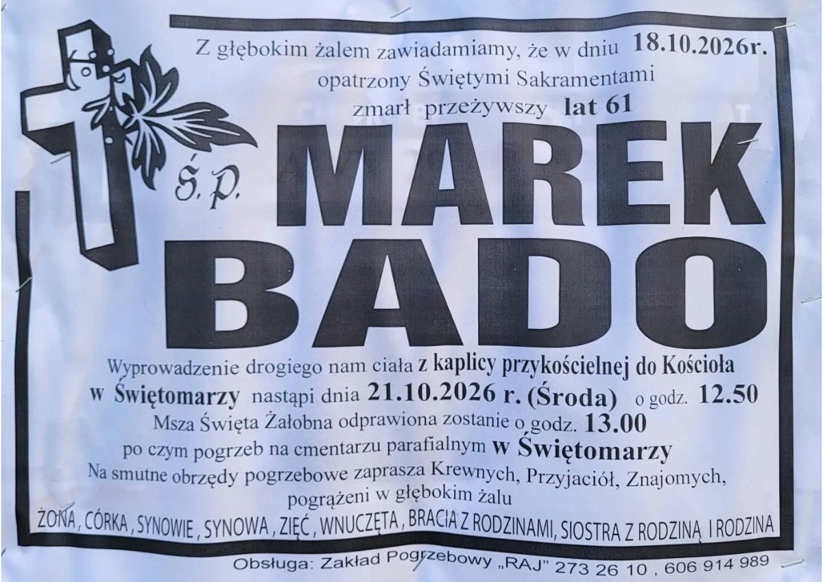 Nekrolog: śp. Marek Bado, zm. 18 października 2026 r.