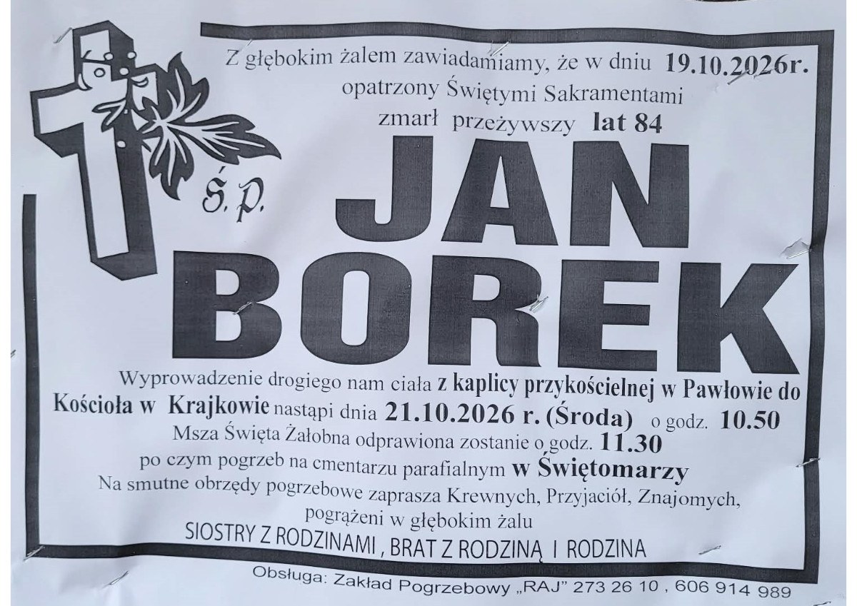Nekrolog: śp. Jan Borek, zm. 19 października 2026 r.