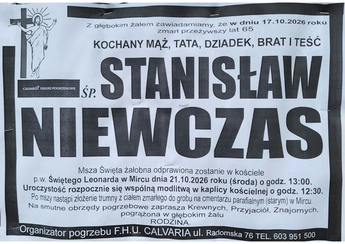 Nekrolog: śp. Stanisław Niewczas, zm. 17 października 2026 r.