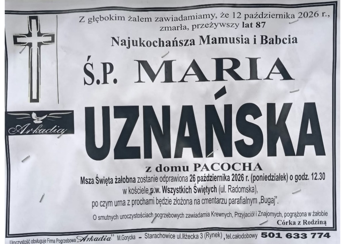 Nekrolog: śp. Maria Uznańska z d. Pacocha, zm. 12 października 2026 r.