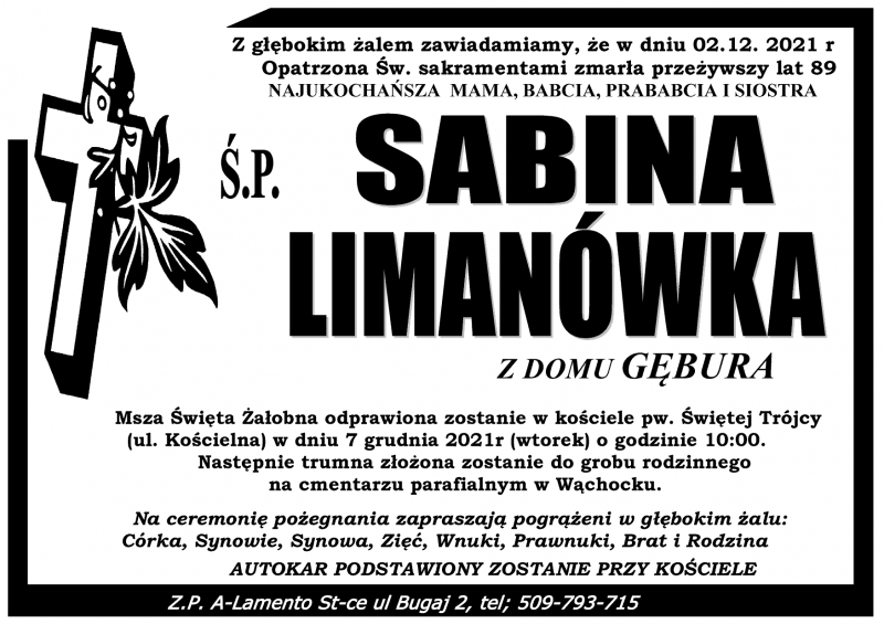 Sabina  Limanówka z d. Gębura