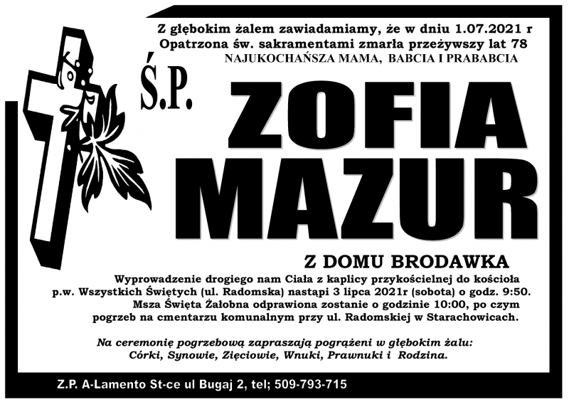 Zofia Mazur z d. Brodowka