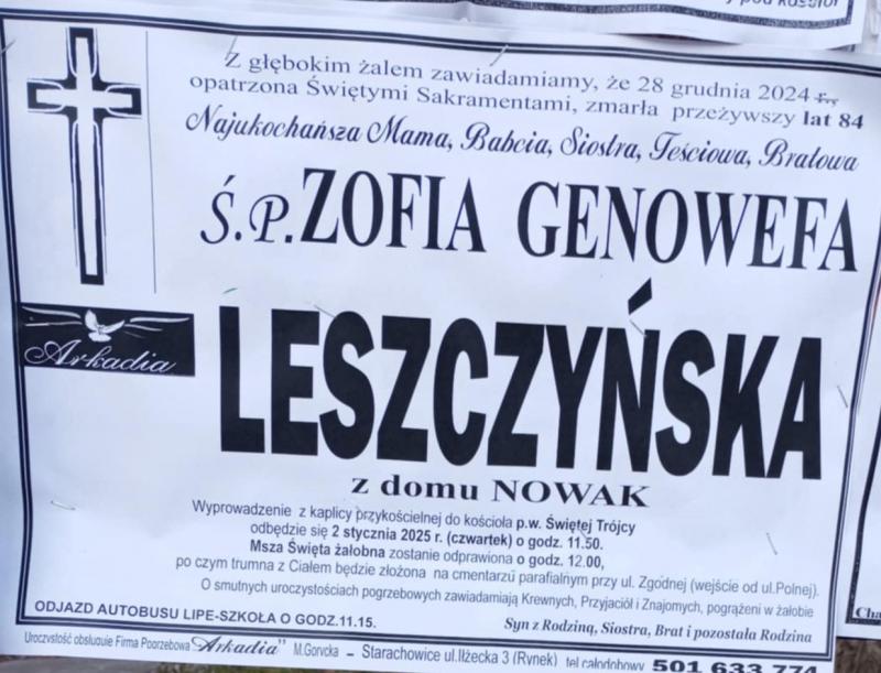 Zofia Genowefa  Leszczyńska z d. Nowak
