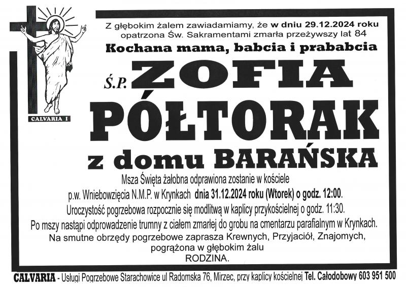 Zofia  Półtorak z d. Barańska