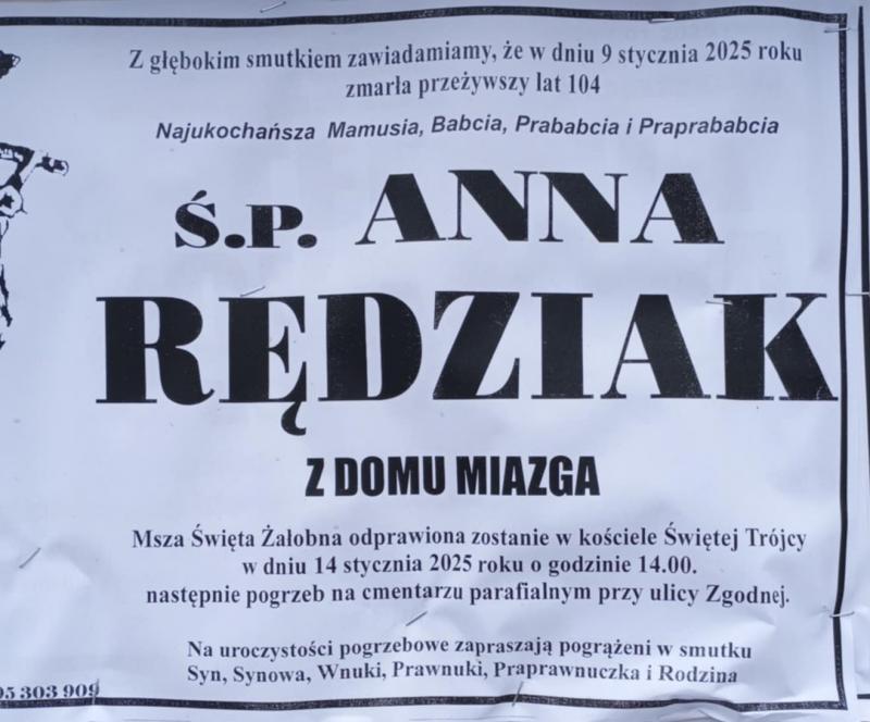 Anna  Rędziak z d. Miazga