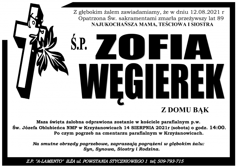Zofia  Węgierek z d. Bąk