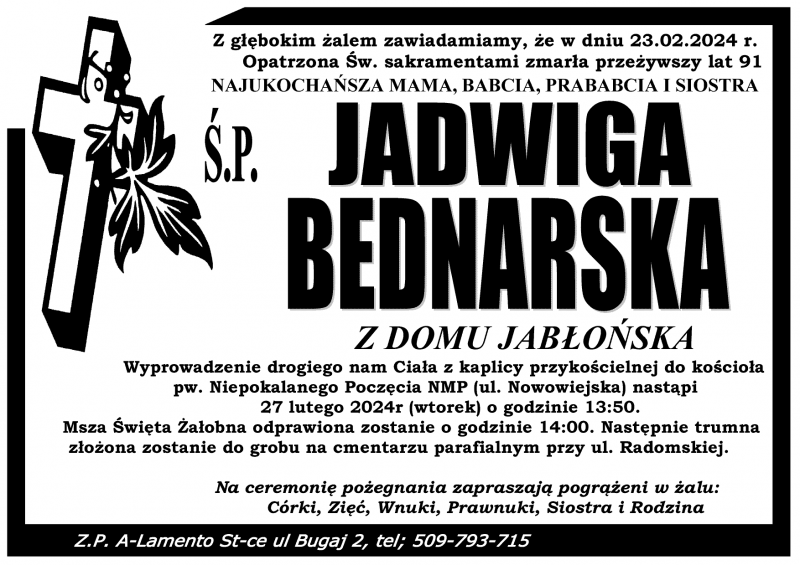 Jadwiga  Bednarska z d. Jabłońska