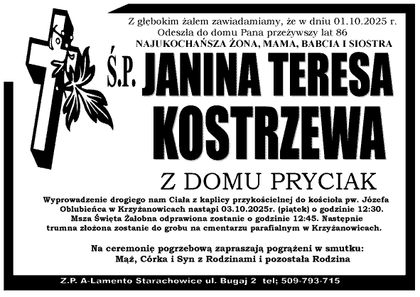 Janina Teresa  Kostrzewa z d. Pryciak