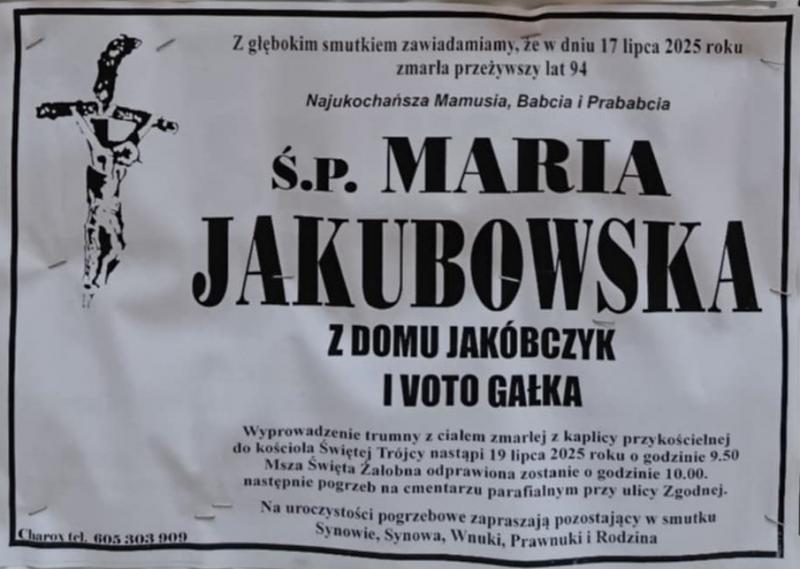 Maria  Jakubowska voto Gałka z d. Jakóbczyk
